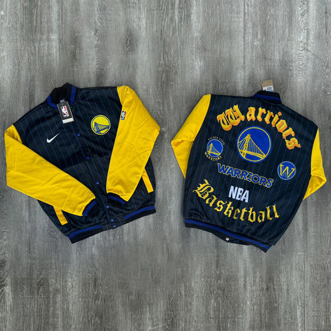 Chamarra Golden State Warriors Retro (Negro rayado y amarillo)