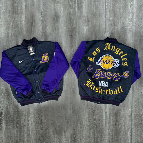 Chamarra Los Angeles Lakers Retro (Negro rayado y morado)